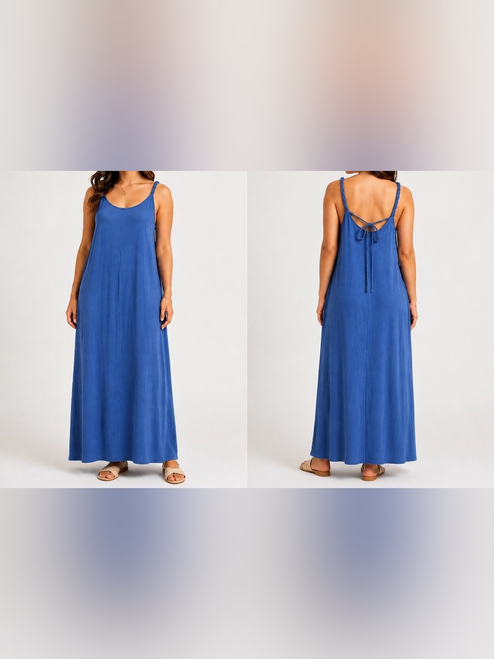 H&M Royal Blue Maxi Slip Dress with Twisted Spaghetti Straps